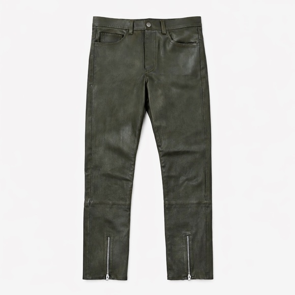 HELMUT LANG lamb leather pants ankle zip slim fit olive green size 6